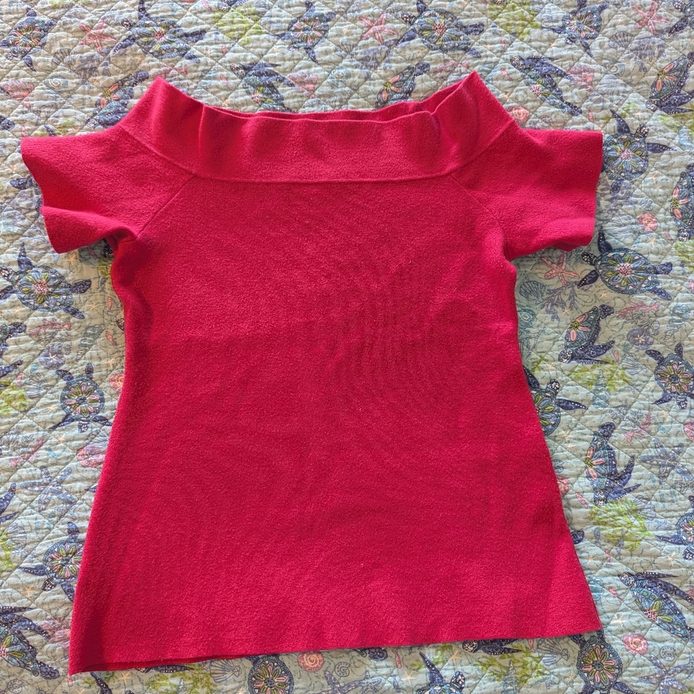 Ann Taylor Top Shirt Women Size Medium Pink Off Shoulder Viscose Blouse Girly
